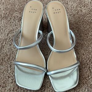 A New Day Silver Heeled Sandals with Square-Toe Design